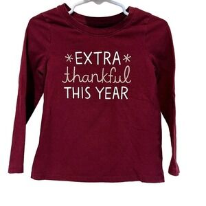Cat & Jack red long sleeve Extra Thankful This Year Thanksgiving t-shirt 3T